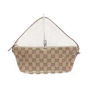 Gucci Accessory Pouch Beige Tan Brown Canvas Handbag